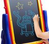 QwikFlip 2-sided Easel. Child drawing a robot on the chalkboard side.