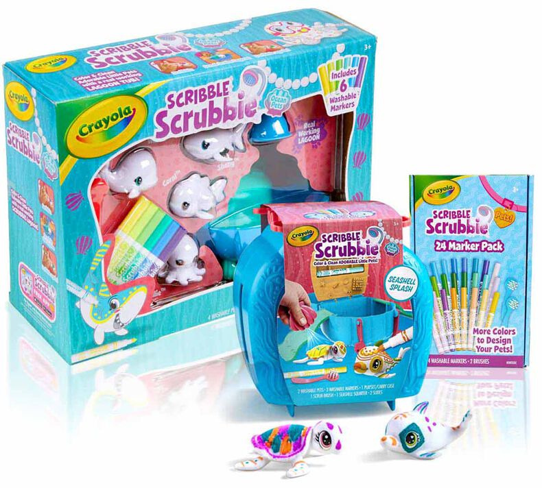 3-in-1 Scribble Scrubbie Pets Lagoon & Seashell Splash Playsets with Markers