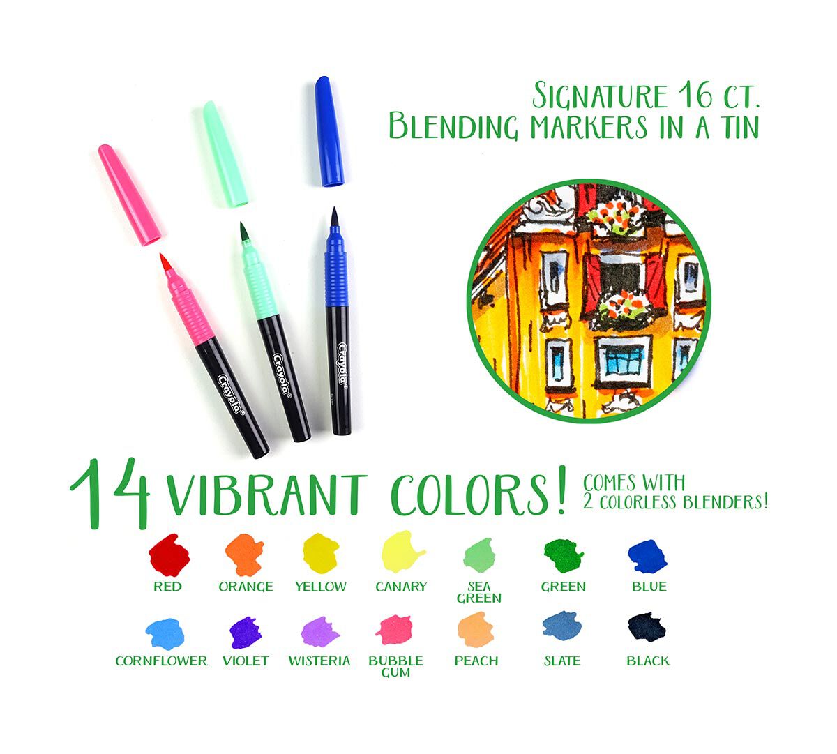 crayola signature blending markers 14 color markers and 2 blending
