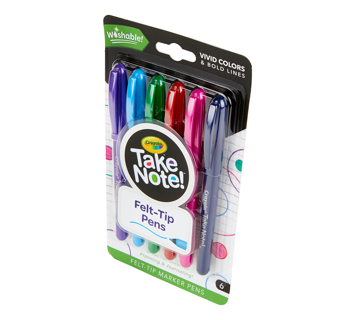 Take Note Washable Felt Tip Pens, 6 Count Crayola