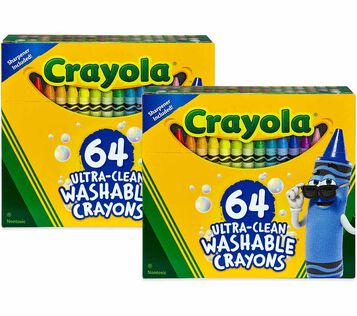 Ultra-Clean Washable Crayons, 64 count, 2 Pack Bulk Set ULtra-Clean Washable crayons, 64 count, 2 pack bulk set, front view.