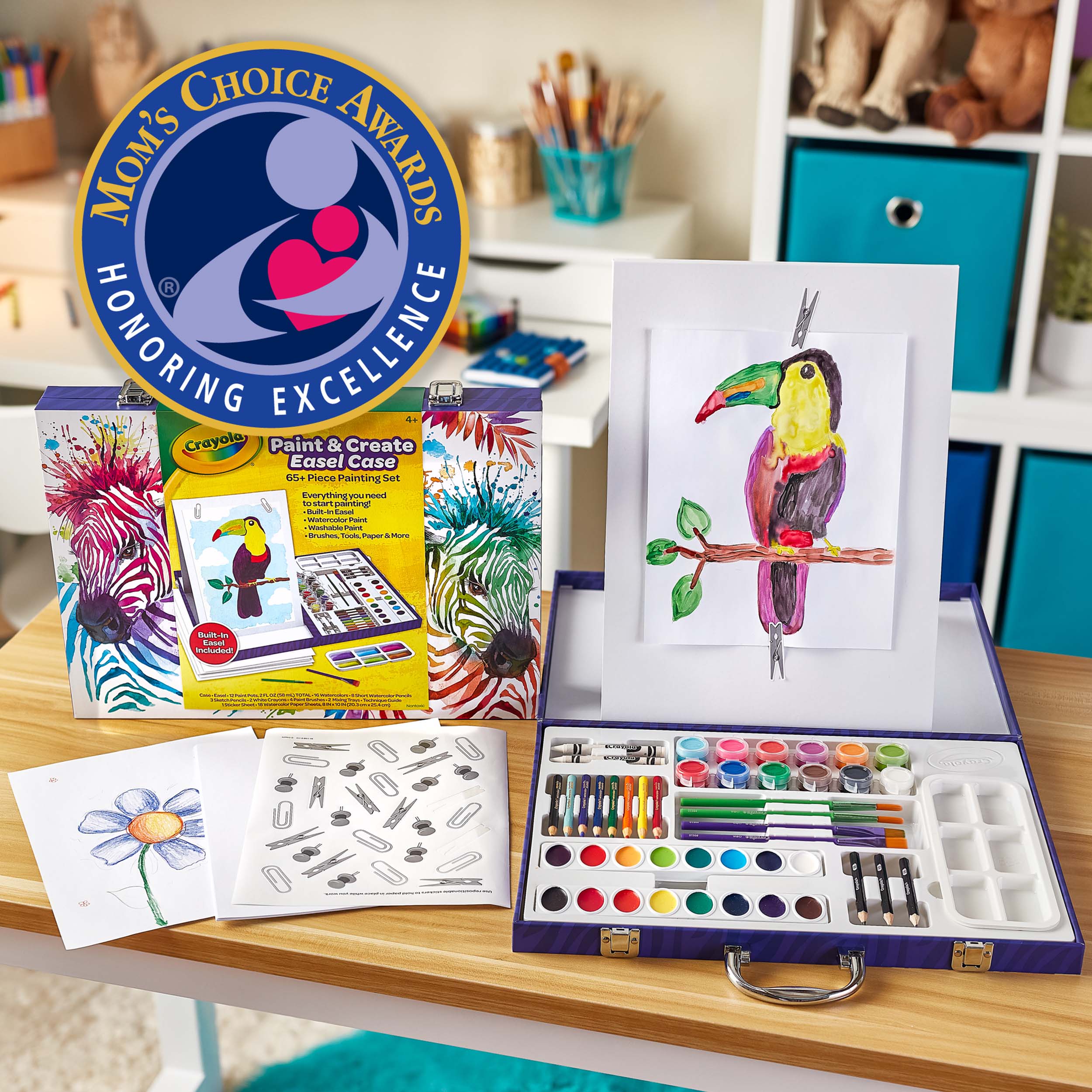 Paint Set for Kids,Art Supplies for Kids 9-12 Includes 12 Acrylic Paints,Table Top Easel,3 Paint Brushes,12 AcrylPapier,Paint Palette,Pencil,Eraser,Pe