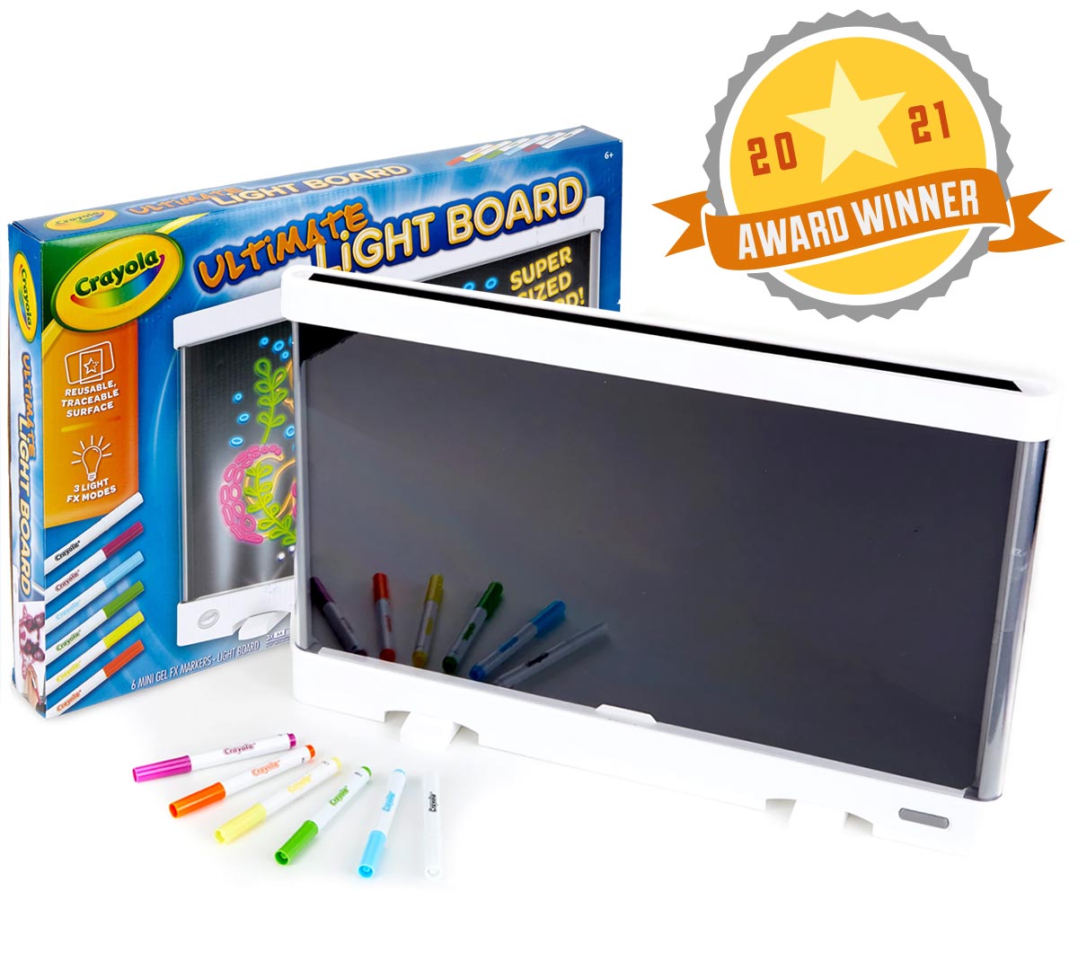 Crayola Ultimate Light ART Board Disegno Tablet 3 modalità di luce FX & 6 PENNE GEL 