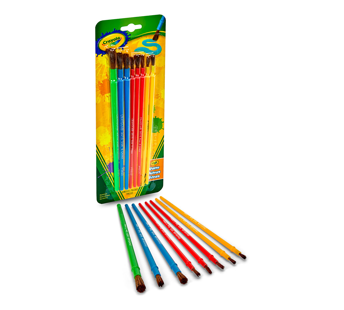 SagaSave 8Pcs Childrens Paint Brush and Non-Spill Paint Pot Set