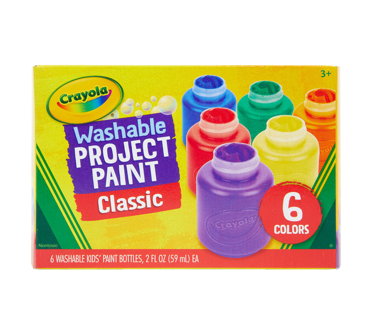 NEW 6 PACK CRAYOLA WASHABLE OFF CLOTHES KIDS PAINT SET CLASSIC COLORS NON-TOXIC 