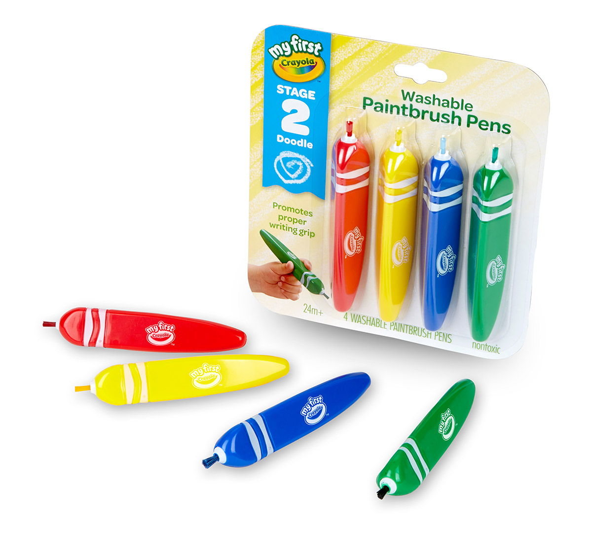 Download Crayola; My First Crayola; Washable Tripod Grip Paintbrush Pens; Art Tools; 4 count; Red, Blue ...