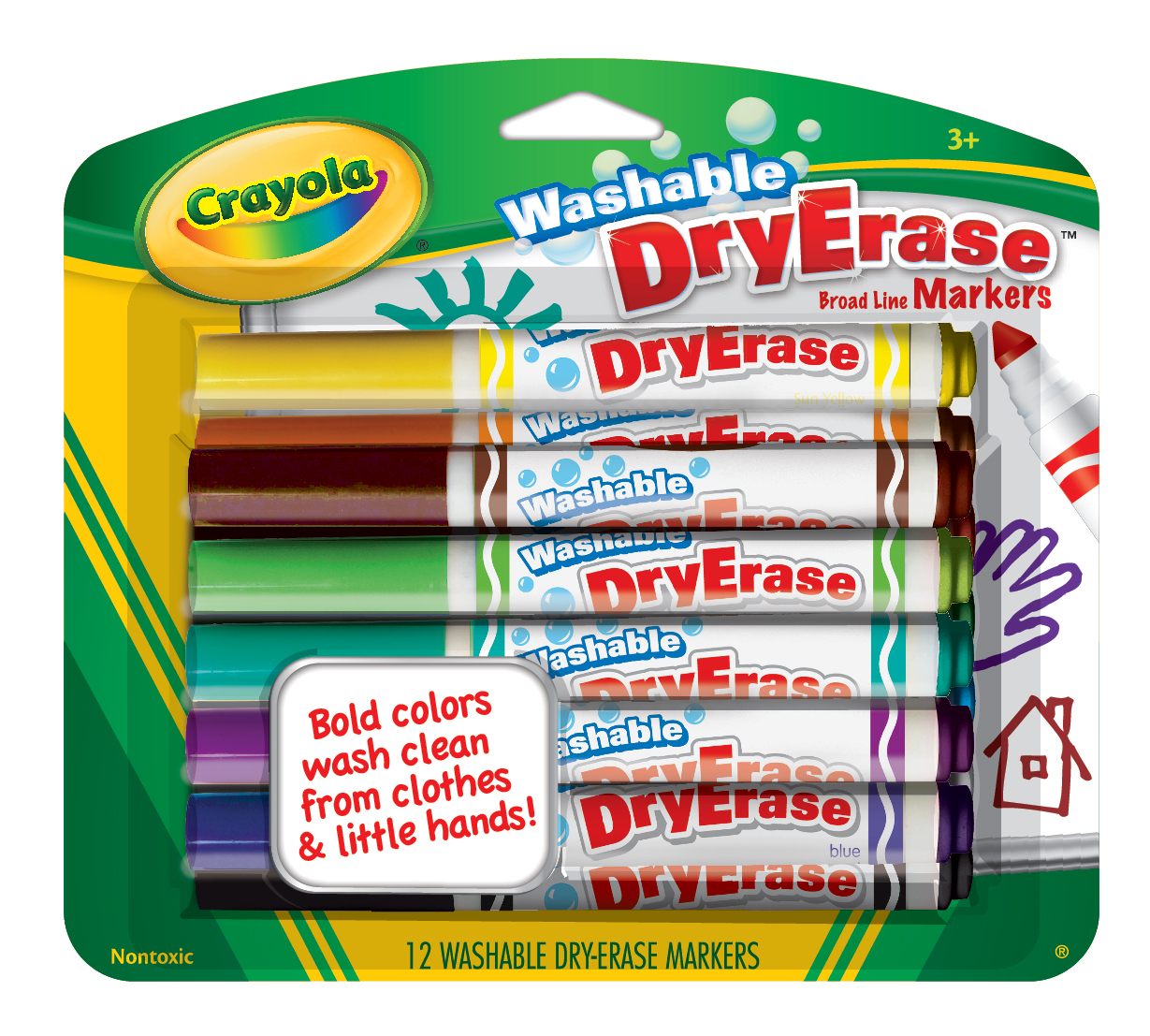 Download Washable Dry-Erase Broad Line Markers, 12 Count | Crayola