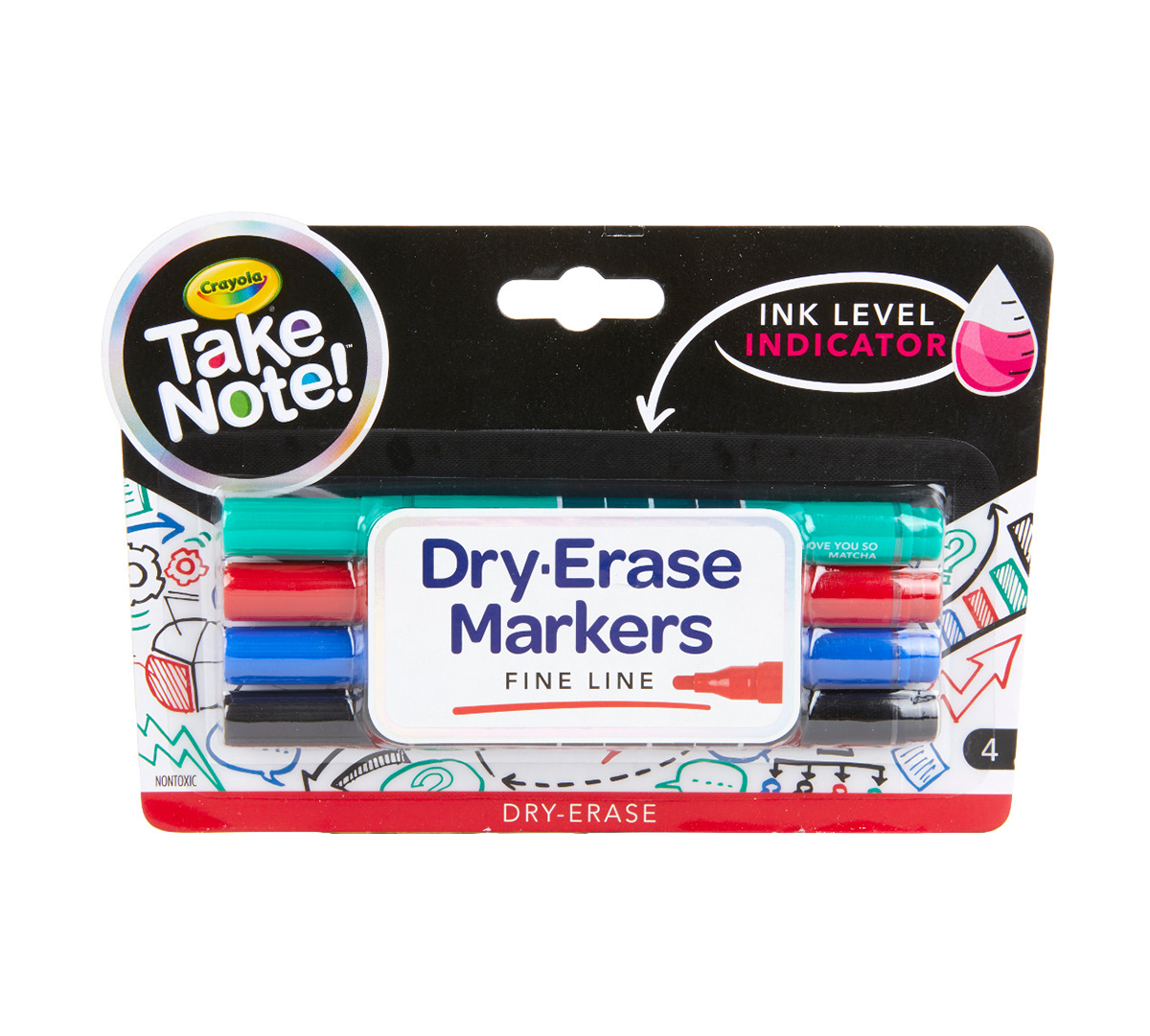 Low Odor Dry Erase Markers, Fine Tip, 4 