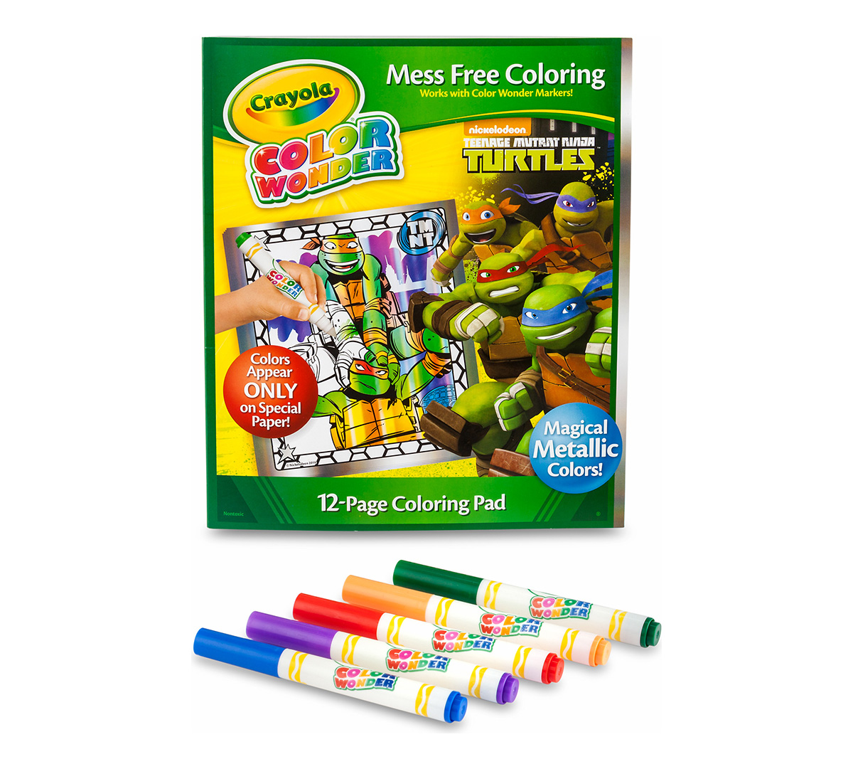 Crayola Color Wonder Nickelodeon Teenage Mutant Ninja Turtles Mess-Free Coloring Metallic Paper & Markers Set Art Gift for Kids & Toddlers 3 & Up Clothes or Furniture Markers Wont Mark Walls 