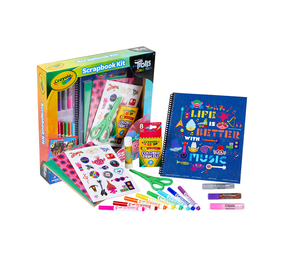 Crayola 1836532 DreamWorks Trolls Glitter Scrapbook Kit, 115+
