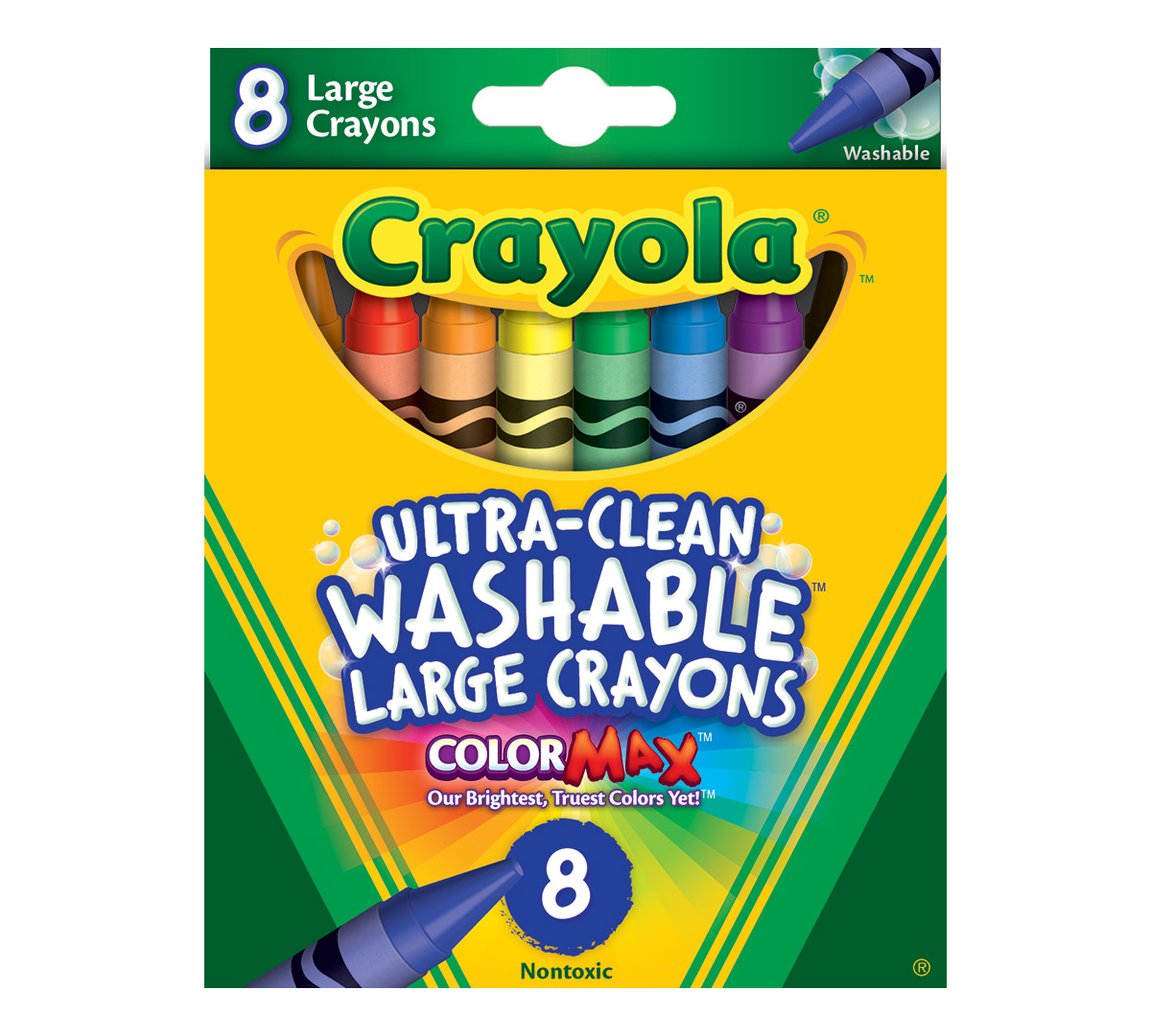 Washable Tripod Grip Crayons, Assorted Colors, 8/Pack