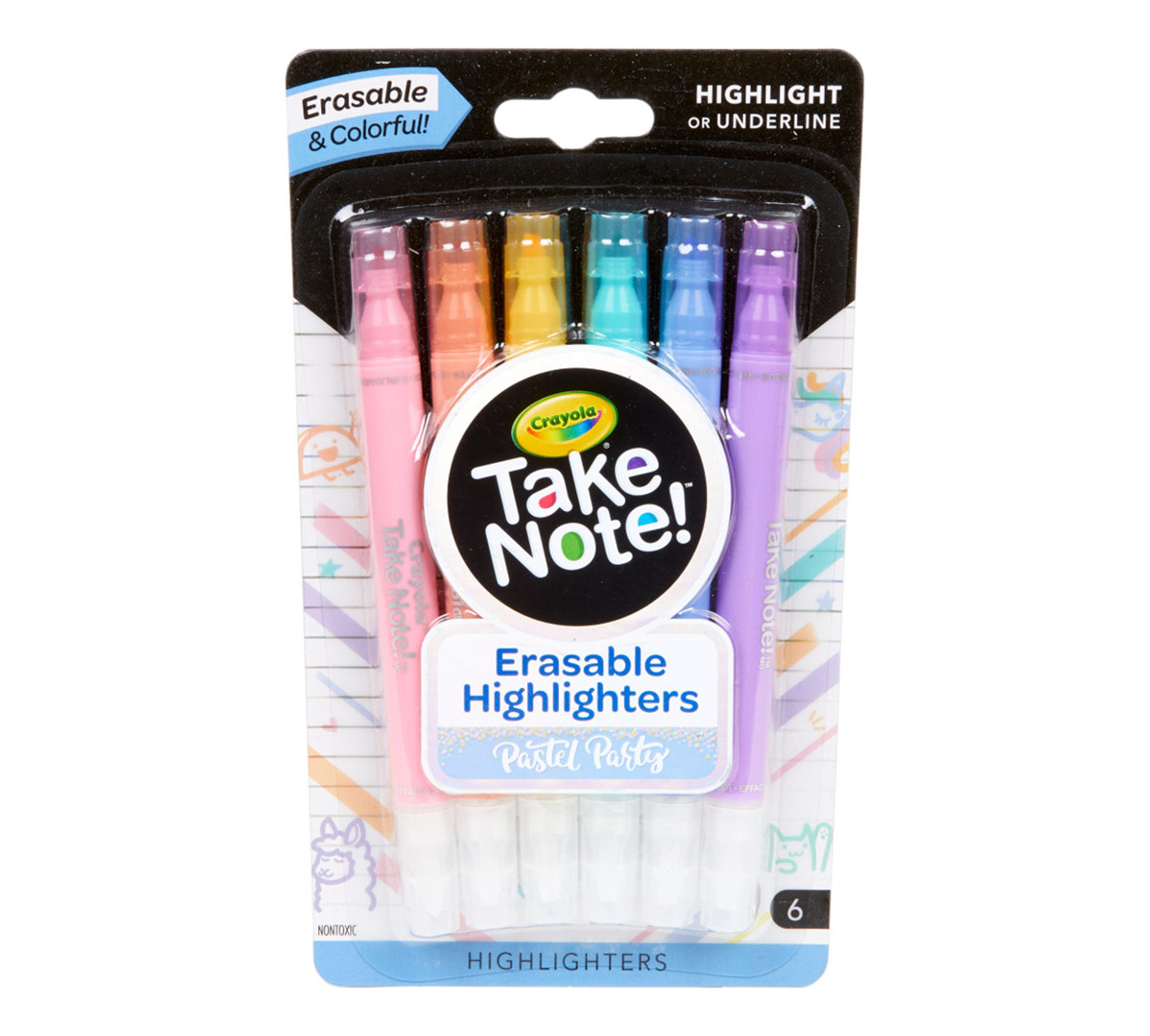 Take Note Pastel Erasable Highlighters, 6 Count, Crayola.com