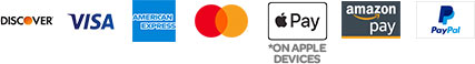 Discover, Visa, American Express, Mastercard, Apple Pay Only on Apple Devices, Amazon Pay, Pay Pal